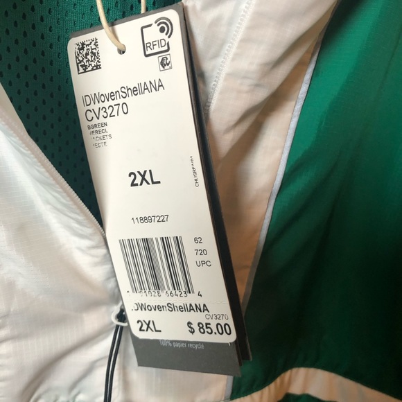 New Adidas Mens Blue/Green Hood Windbreaker Jacket - Picture 7 of 8